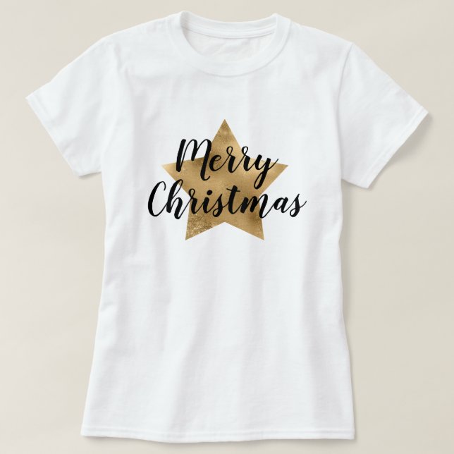 Camiseta Feliz Natal Dourado Star (Frente do Design)