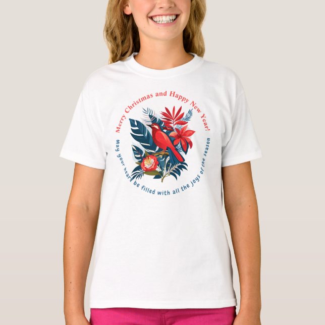 Camiseta Feliz Natal e Ano Novo! Red Bird BOHO (Frente)