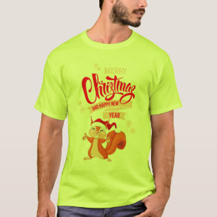 Camiseta Feliz Natal e Esquilo Feliz ano novo