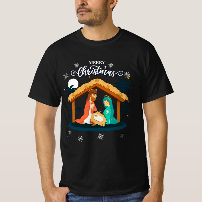 Camiseta Feliz Natal E Natividade Cena Cristã Fé (Frente)