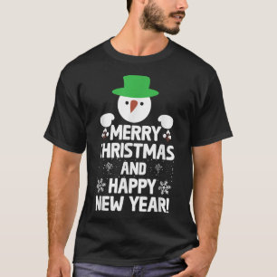 Camiseta Feliz Natal E Um Feliz ano novo Sorrindo Neve