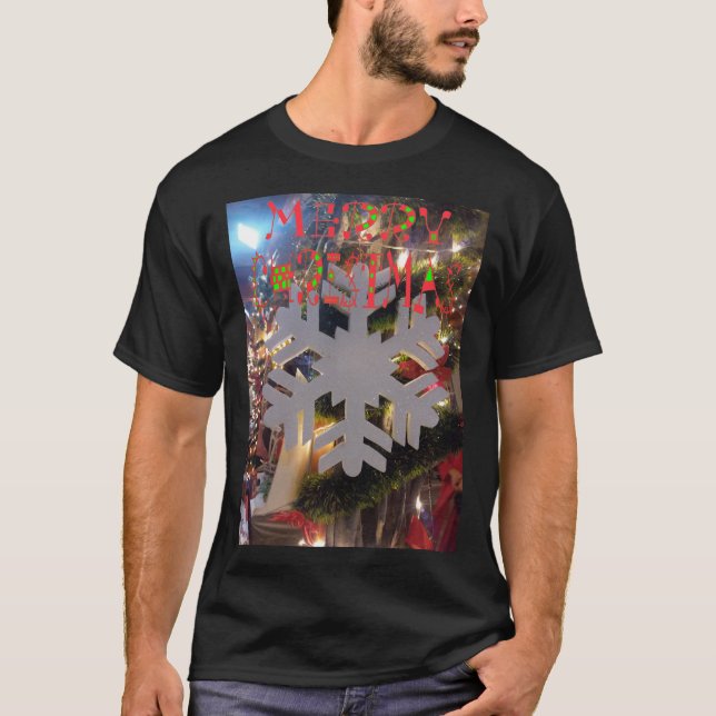 Camiseta Feliz Natal e uma Arte em Floco de Neve Feliz ano  (Frente)