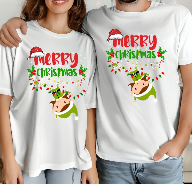 Camiseta Feliz Natal Elf Matching Family Modern Xmas (Merry Christmas Family Look)
