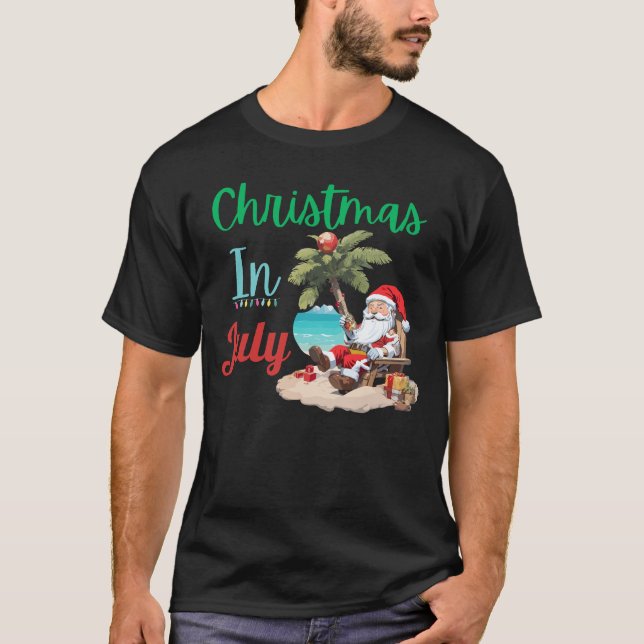 Camiseta Feliz Natal Em Julho Festa Praia Caros Papais noei (Frente)