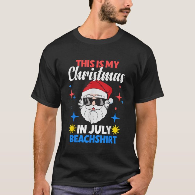 Camiseta Feliz Natal em julho Papai Noel nos Homens de Verã (Frente)