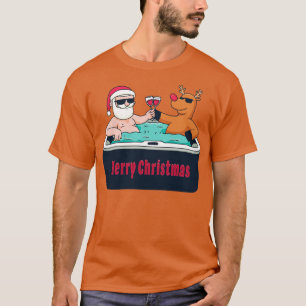 Camiseta Feliz Natal em julho Santa Claus Reindeer Wine