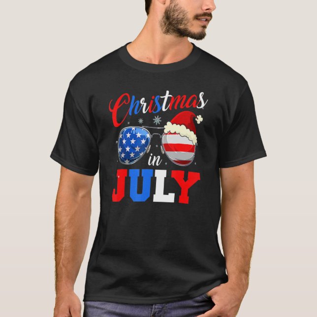 Camiseta Feliz Natal Em Julho Santa Hat Óculos Sunglass Xma (Frente)
