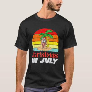 Camiseta Feliz Natal em julho Santas Summer Beach Engraçado