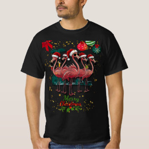 Camiseta Feliz Natal Engraçado Flamingo com óculos de sol