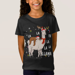 Camiseta Feliz Natal Engraçado Sloth Andando Llama Reindeer