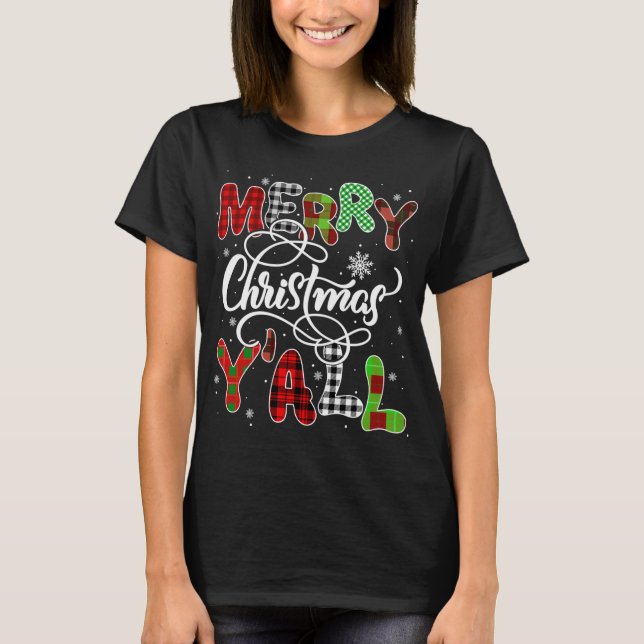 Camiseta Feliz Natal Engraçado Ya-ll-Xmas Xadrez de Buffalo (Frente)