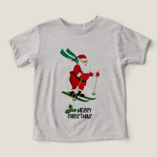 Camiseta Feliz Natal Esquiando Papai Noel Férias de invern