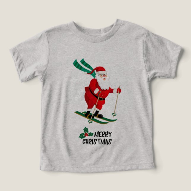 Camiseta Feliz Natal Esquiando Papai Noel Férias de inverno (Design frontal)