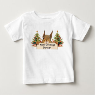 Camiseta Feliz Natal Esquilo Árvores de Natal Personalizada