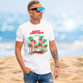 Camiseta Feliz Natal Estilo Flórida Vermelha Palmeiras Verd
