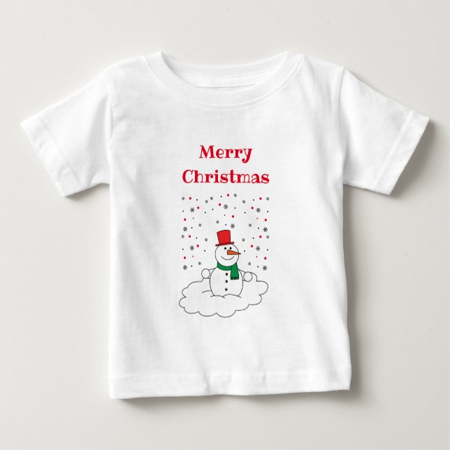 Camiseta Feliz Natal Família Snowman Snowflakes Branco (Frente)