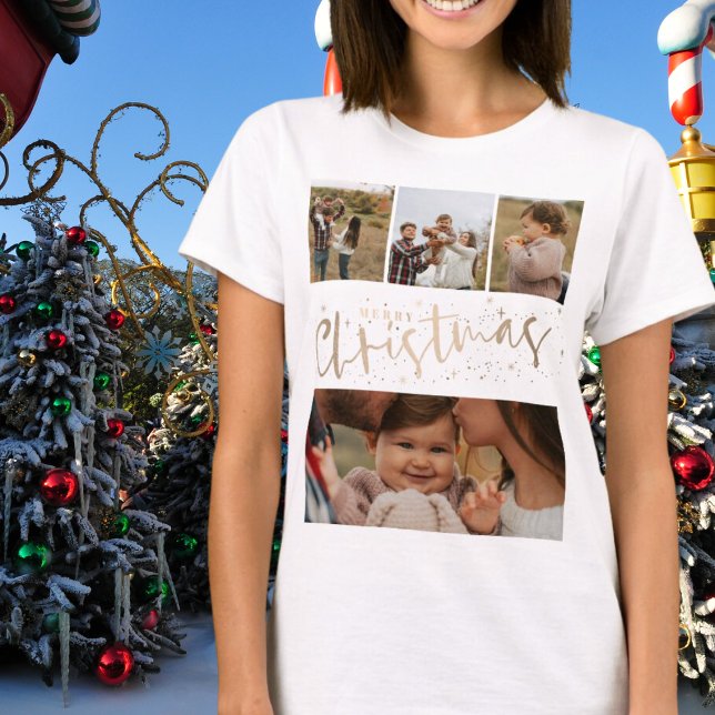 Camiseta Feliz Natal Faux Dourado 4 Foto Natal (Criador carregado)