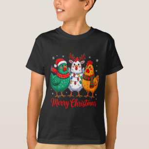 Camiseta Feliz Natal Fazendeiro de Frango Animal Chapéu do