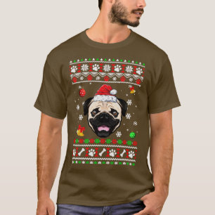 Camiseta Feliz Natal Feio Xmas Pug Santa Hat Engraçado
