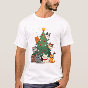Camiseta Feliz Natal Felino Árvore Engraçada de Natal, Gato