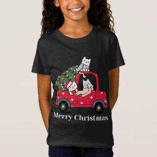 Camiseta Feliz Natal Feliz Gato de Truque Vermelho