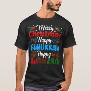 Camiseta Feliz Natal Feliz Hanukkah Judaico Feliz Kwanza