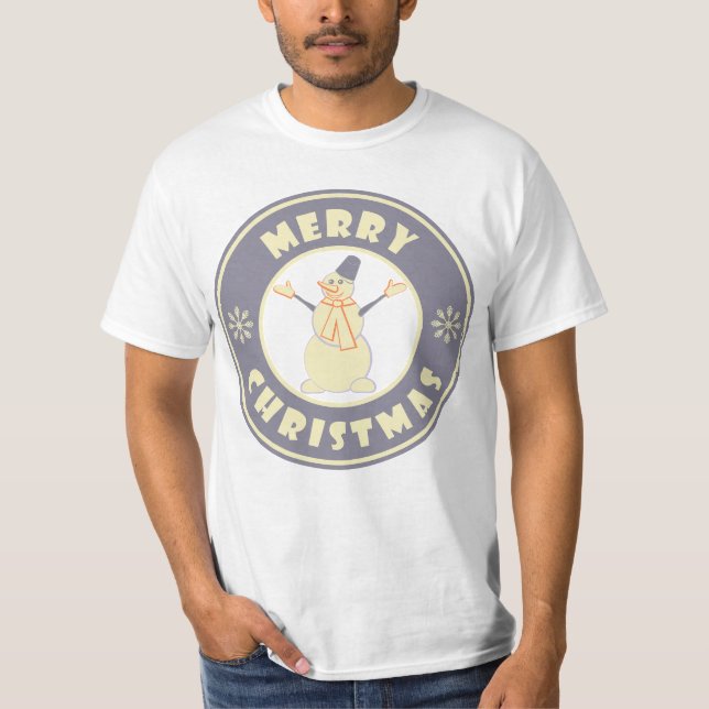 Camiseta Feliz Natal Feliz Snowman famoso estilo de café (Frente)