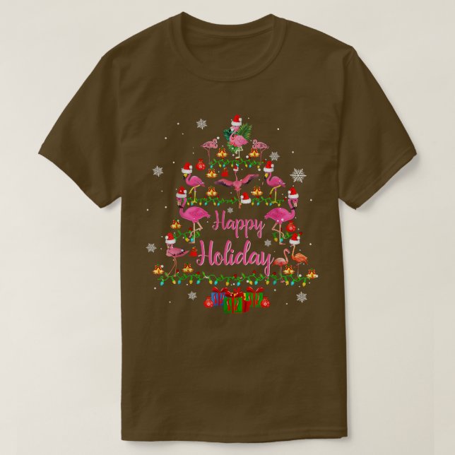Camiseta Feliz Natal Feriado Flamingos Flamingos Árvore de  (Frente do Design)