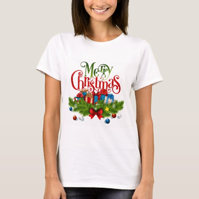 Camiseta Feliz Natal, festivo e colorido, (Frente)