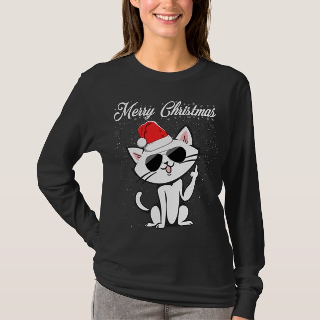 Camiseta Feliz Natal Finger Rude Xmas Gato Feio (Frente)