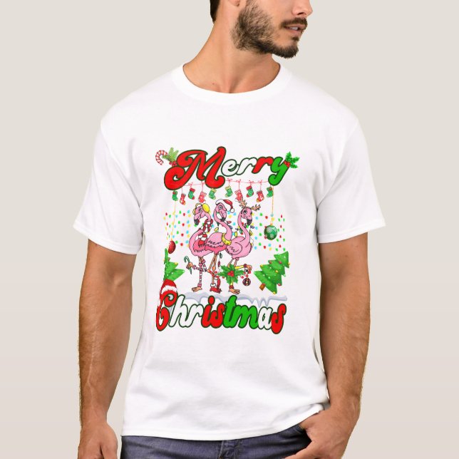 Camiseta Feliz Natal Flamingo Fofo (Frente)