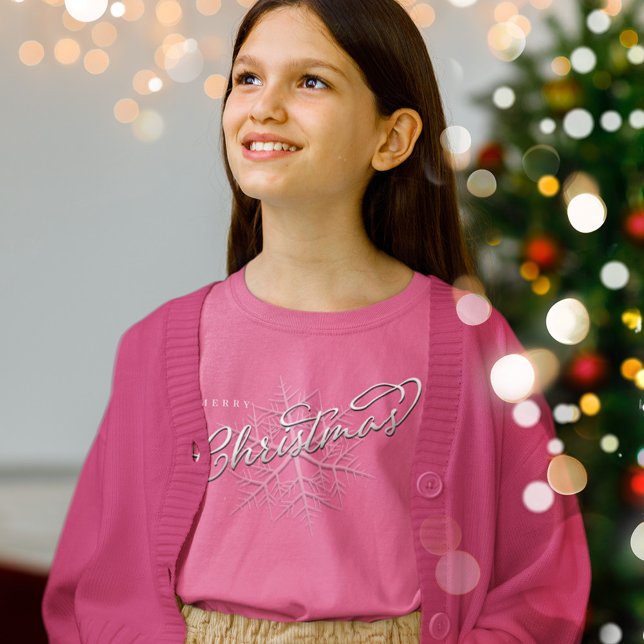 Camiseta Feliz Natal Floco de Neve (Merry Christmas calligraphy script pink t shirt)
