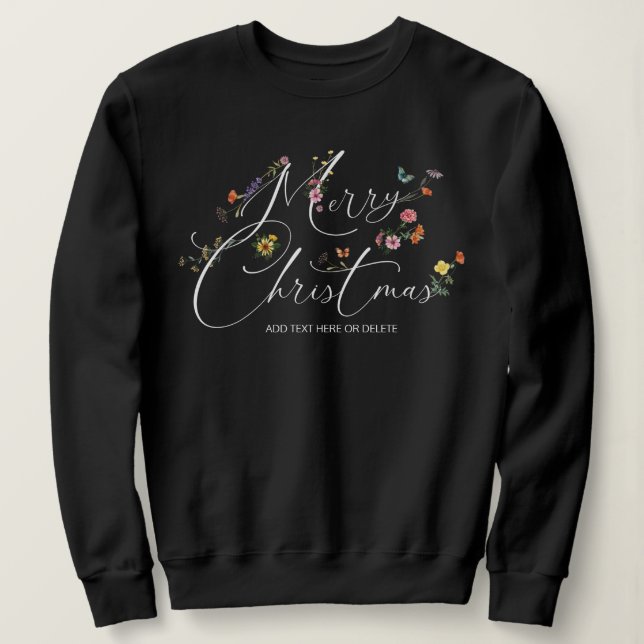 Camiseta Feliz Natal Flores Selvagens Feriados Modernos Bon (Frente do Design)