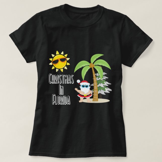 Camiseta Feliz Natal Florida Style Papais noeis Summer Beac (Frente do Design)
