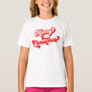 Camiseta Feliz Natal Fofo Simples Retrô Caligrafia Vermelha