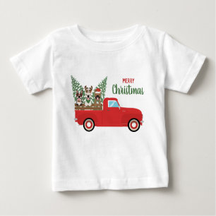Camiseta Feliz Natal Francês Bulldog Red Pickup Truck