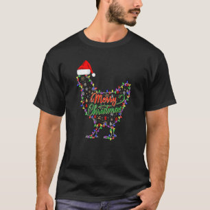 Camiseta Feliz Natal Frango Frango Chapéu de Papai Noel Luz