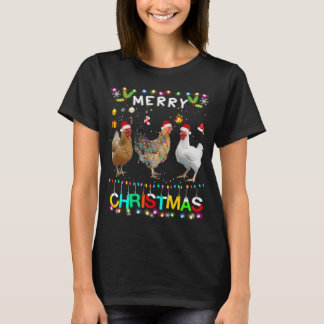Camiseta Feliz Natal Frango Santa Hat Luz Natal Funn