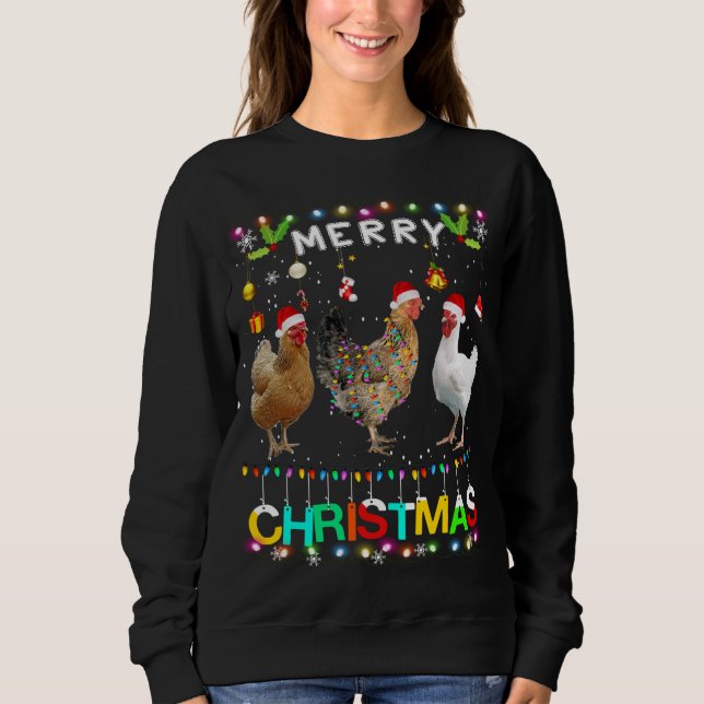 Camiseta Feliz Natal Frango Santa Hat Luz Natal Funn (Frente)