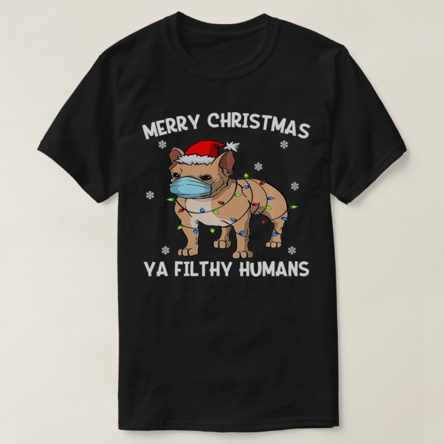 Camiseta Feliz Natal Frenchie Dog Face Mask French Bull (Frente do Design)
