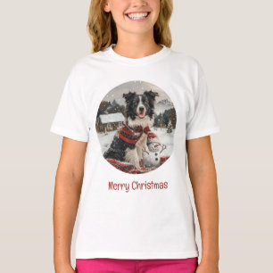 Camiseta Feliz Natal Fronteira Collie Dog Snowman