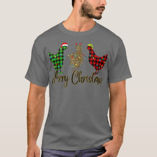 Camiseta Feliz Natal Galinha Santa Hat Luz Natal Divertido