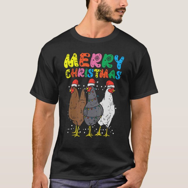 Camiseta Feliz Natal Galinhas Farmantes Homens de Fazenda d (Frente)