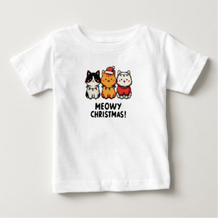 Camiseta Feliz Natal Gatinhos Chapéus de Papai Noel
