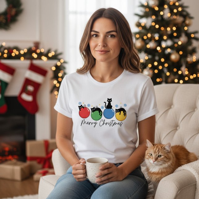 Camiseta Feliz Natal Gatinhos de Natal Enfeites (Criador carregado)