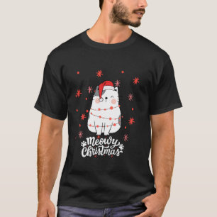 Camiseta Feliz Natal Gato Bonito em Santa Hat Engraçado