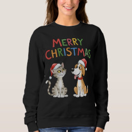 Camiseta Feliz Natal Gato e Cachorro Mulheres