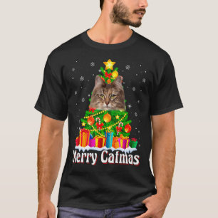 Camiseta Feliz Natal Gato Floresta Norueguesa Natal H