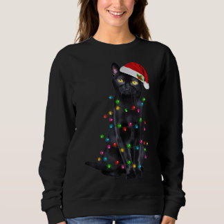 Camiseta Feliz Natal Gato Luz Santa Hata Negra Gato Xma