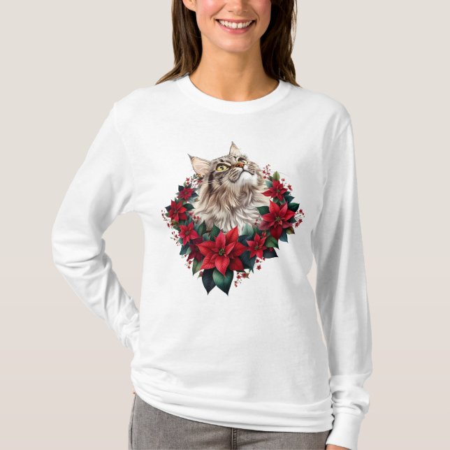 Camiseta Feliz Natal Gato Maine Coon  (Frente)